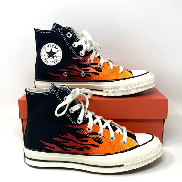 Converse Chuck 70 All Star High Top Flames Black Women's Canvas Sneakers 165024C - Picture 2 of 10